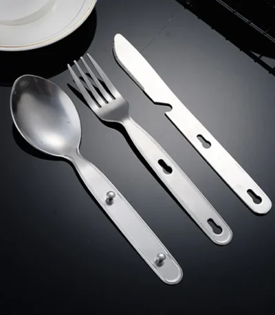 3Pcs Portable Stainless Steel Tableware Fold Knife Fork Spoon Utensil Set Travel Outdoor Dinnerware Camping Cooking Flatware
