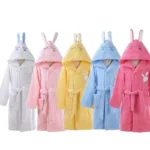 100% Cotton Children Hooded Bathrobe Cartoon Rabbit Cute Soft Warm Solid Belted Robes for Kids – styled in a modern Robes