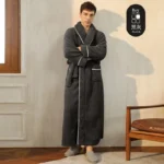 Men Plush Long Fleece Bathrobe Soft Terry Cloth Robe with Belt Multi-Color Cozy Loungewear for Unisex Warm Winter Sleep Robe