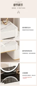 Modern minimalist dressing table with storage shelf for makeup organization in a bedroom