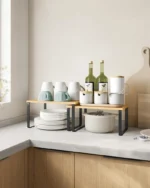 Simple Houseware Cabinet Organizer Shelf Kitchen Counter Shelves Kitchen Storage Spice Rack Stackable Metal and Engineered Wood - Image 33