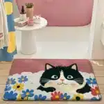 Cute Cartoon Cat Bath Mat - Super Soft Memory Foam Bathroom Rug, Fast Absorbing Quick Dry, Non-Slip Shower Mat for Kids
