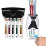 1 set of easy-to-use toothbrush holder with automatic toothpaste dispenser, wall mounted toothbrush storage rack, and