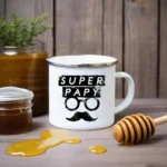 Super Papy Print Mugs Creative Coffee Cups Drink Water Tea Camping Cup Enamel Mug Outdoor Home Handle Drinkware Gift for