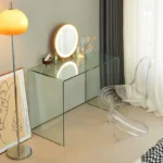 Minimalist vanity desk with drawers and mirror - Goldoma modern dressing table with stool