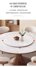 Modern round slate dining table with solid wood legs - Goldoma