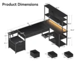 79 inch L Shaped Desk with 5 Drawers, Reversible L Shaped Gaming Desk with LED Light & 2 Power Outlets, Customized – in