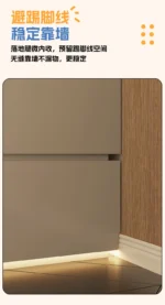 Minimalist modern dressing table with mirror and stool in a bedroom setting with 4 drawers and 4 doors