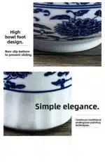 Chinese Sle Cerc Blue And White Dinnerware Set Thiened Bone Bowl Plate Tea Cup Spoon Four-Piece Table Setting – close-up