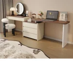 Goldoma Modern Minimalist Wooden Dressing Table with Mirror and Stool – styled in a modern Vanities setting