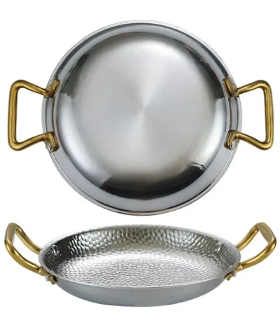 304 stainless steel Spanish seafood rice pot Commercial crayfish plate Flat bottom stewed rice pot Double ear frying pan