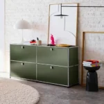 Sideboard Storage Cabinets Modular Combination Metal Frame for Living Room Office Drawers Customizable Large Storage Olive Green