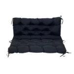 Outdoor bench cushion on a wooden garden bench with vibrant floral pattern