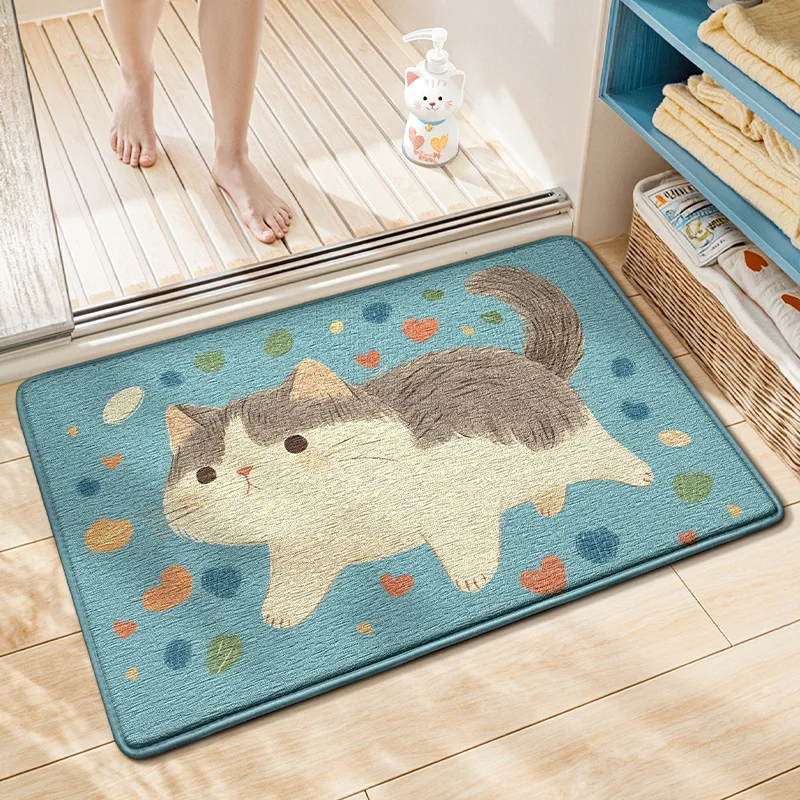 Adorable Cat Print Bath Mat, Premium Thick Sponge, Super Absorbent & Quick Dry, Non-Slip Adorable Cat Print Bath Mat, Premium Thick Sponge, Super Absorbent & Quick Dry, Non-Slip Bathroom Rug, Soft Rebound