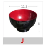 Japanese style ramen bowl set with melamine bowls, spoons, and noodle cups on a table