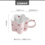 Plum Blossom Cute Girl Ceramic Cup Creative High Value Mug Pink Cherry Water Bottle Children's Breakfast Milk Cups, 320ml