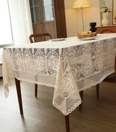 Rectangular Hollow Out Knitted Tablecloth Rural Retro Cotton Thread Crochet Dining Table Cover Lace Tea Table Cloth Table