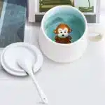 Creative Ceramic Coffee Mug with Lid and Spoon Cute Cartoon Three-dimensional Kawaii Animal Milk Cup Couple Gift Water Cup