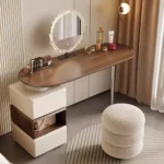 Modern white dressing table with LED mirror and storage drawers