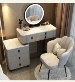 White modern dressing table with mirror and makeup stool - Goldoma furniture