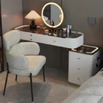 Modern dressing table with mirror and two drawers in white painted finish for bedroom use