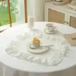 6Pcs 100% Cotton Scalloped Round Placemat with Ruffle Washable Table Mats for Kitchen Dining Holiday Gatherings Decor