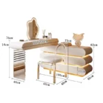 Modern dressing table organizer shelf with 2-tier minimal design holding makeup and accessories on vanity