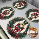 4PCS Round Christmas Placemat Cartoon Santa Claus Wreath Snowflake Xmas Placemat Merry Christmas Decor 2025 Happy New Year
