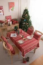 Beautiful Merry Christmas Red Jacquard Christmas Tree Bell Deer Tassel Tablecloth Tea Table Tablecloth Cover Towel Waterproof