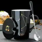 12 Constellations 420 Ml Ceramic Mugs Creative Mugs With Spoon Lid Black Mug New Bone China Coffee Cup Drinkware Couples