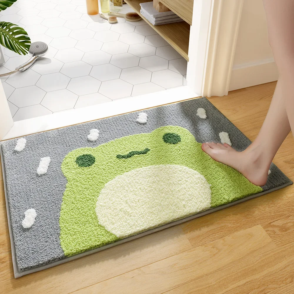 Sa2ba07ada77541ffb4fddb90066c3501p.webp Non slip bathroom rug with frog and bear flocking design on bathroom floor