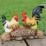 Creative Resin Rooster Hen Welcome Sign Decoration Items Home Livingroom Desk Sculpture Crafts Outdoor Garden Statue Accessories - Image 2