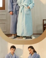 Men Plush Long Fleece Bathrobe Soft Terry Cloth Robe with Belt Multi-Color Cozy Loungewear for Unisex Warm Winter Sleep Robe
