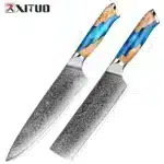 XITUO Damascus Kitchen Knife Set HighQuality 1-7PC Japanese VG10 Steel Chef Knife Cleaver Santoku Boning Fruit Knife Blue