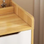 Modern flip cover dressing table with LED light, stool, and three drawers in a bedroom setup