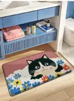 Cute Cartoon Cat Bath Mat - Super Soft Memory Foam Bathroom Rug, Fast Absorbing Quick Dry, Non-Slip Shower Mat for Kids