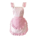 Sweet Pink Cute Chef Apron Suit Girl Anti-fouling Lace Apron Pink Polka Dot Strap Kitchen Home Catering Work Apron – top view