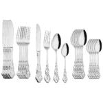 24-piece stainless steel cutlery set with gold handles displayed on a wooden table