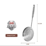 Three sizes of 304 stainless steel strainer with long handles on a kitchen counter