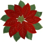Holiday Christmas Applique Poinsettia Red Green Embroidered Christmas Flower Table Placemat for Home Dinner Xmas Table Top