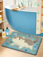 Adorable Cat Print Bath Mat, Premium Thick Sponge, Super Absorbent & Quick Dry, Non-Slip Bathroom Rug, Soft Rebound