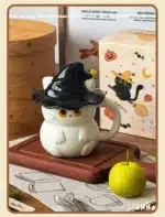 450ml Dreamy Ghost Cat Ceramic Mug with Lid – Cartoon Anime Style Couples' Cup/Holiday Gift, Unisex Cute Drinkware – base
