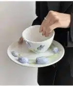 European Relief Ceramic Tulip Cup Afternoon Tea Dessert Pastry Tea Cup Painted Flowers Coffee Mug Couple's Water Cup Café