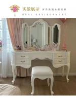 Modern wooden vanity table with mirror and stool in white finish for bedroom