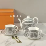 Newest Mosaic Patterned Grid-Shaped Dinner Plate Coffee Cup & Saucer Set Bone Coffee Sets Glasses Gold Outline Plates