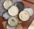 Hand painted ceramic plate with Japanese flower and bird design on a wooden table