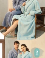 Men Plush Long Fleece Bathrobe Soft Terry Cloth Robe with Belt Multi-Color Cozy Loungewear for Unisex Warm Winter Sleep Robe