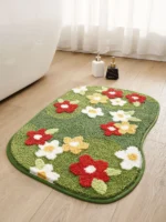 Creative Flower Bath Mat Home Bathroom Decoration Rug Thickened Flocking Super Fiber Carpet Absorbent Foot Mat Anti-slip
