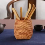 Rattan Pencil Holder, Handmade Wicker Pen Cup Makeup Brushes Holder, Woven Vine Desk Organizer Pen Container Box – close-up