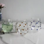 Colorful Stones Dots Glass Cup High Borosilicate Glass Transparent Drink Water Cup Milk Coffee Juice Glass – in a cozy room